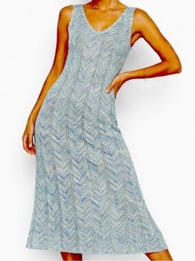 Madden NYC Sleeveless Light Blue Knit Midi Dress Chevron - V Neck Summer Style